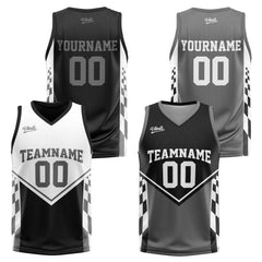 Custom Black Grey Reversible Basketball Suit for Adults and Kids Personalized Jersey