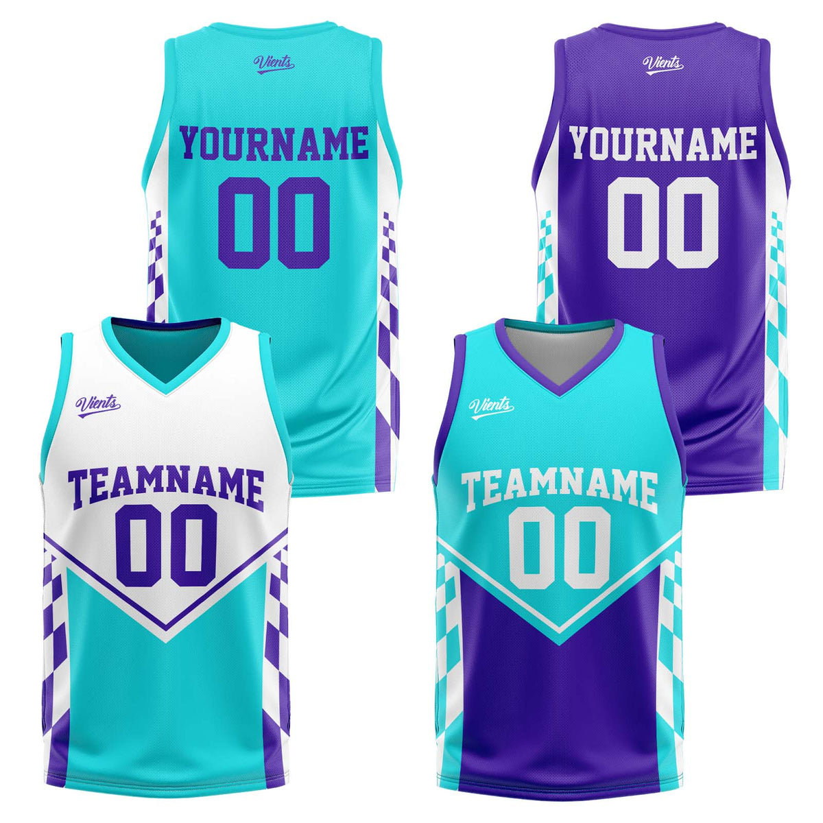 Custom Light Blue Purple Reversible Basketball Suit for Adults and Kids Personalized Jersey