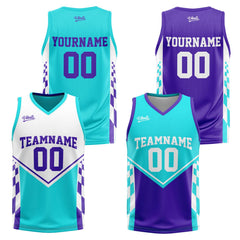 Custom Light Blue Purple Reversible Basketball Suit for Adults and Kids Personalized Jersey