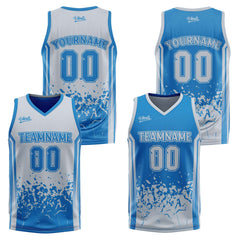 Custom Blue Grey Reversible Basketball Suit for Adults and Kids Personalized Jersey