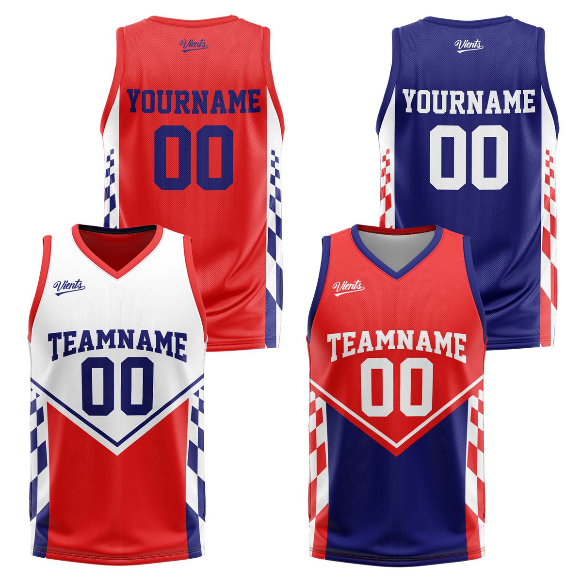 Custom Blue Red Reversible Basketball Suit for Adults and Kids Personalized Jersey