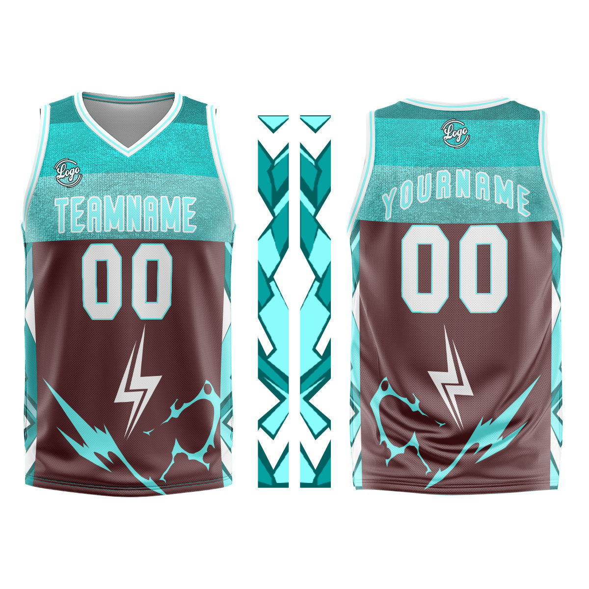 Custom Brown Cyan Basketball Jersey Uniform Suit Printed Your Logo Name Number
