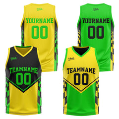 Custom Black Yellow Light Green Reversible Basketball Suit for Adults and Kids Personalized Jersey