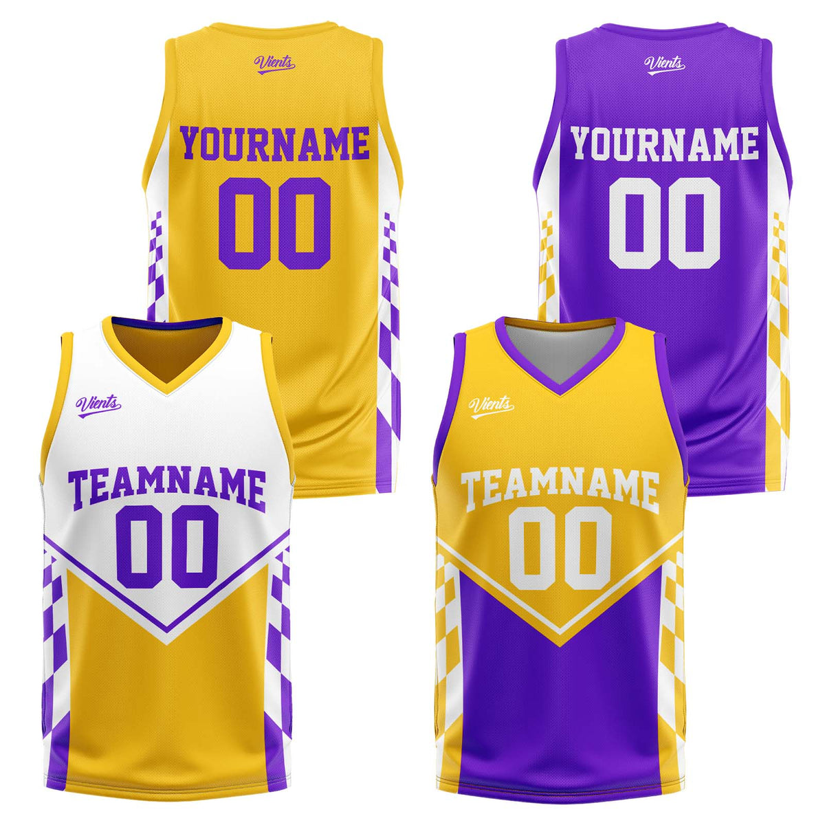 Custom Yellow Purple Reversible Basketball Suit for Adults and Kids Personalized Jersey
