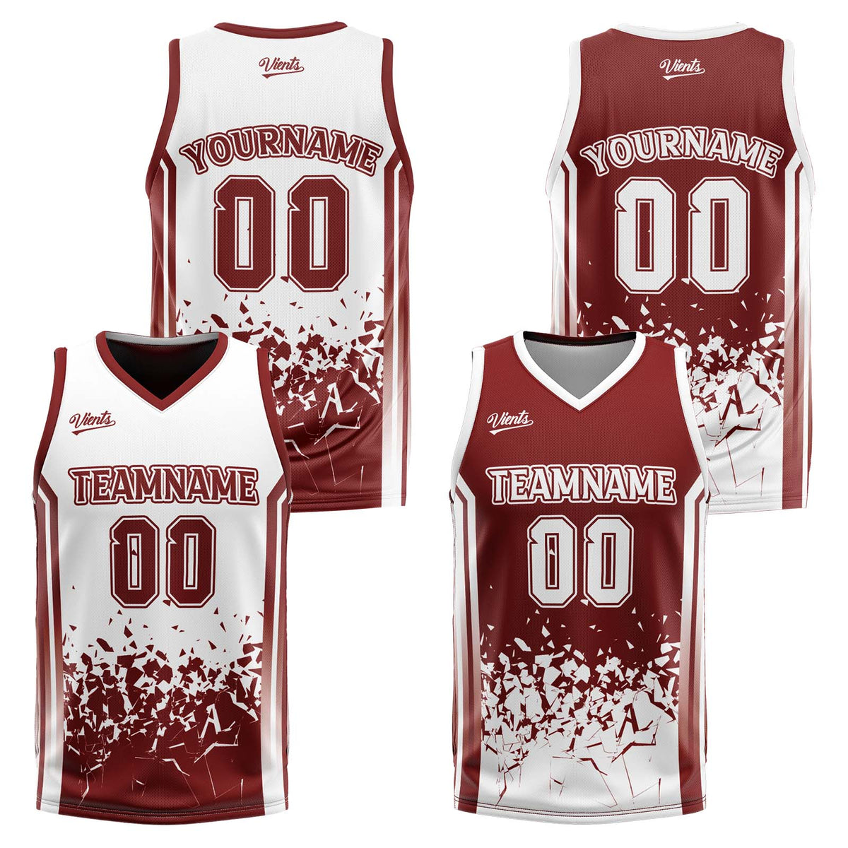Custom Burgundy White Reversible Basketball Suit for Adults and Kids Personalized Jersey