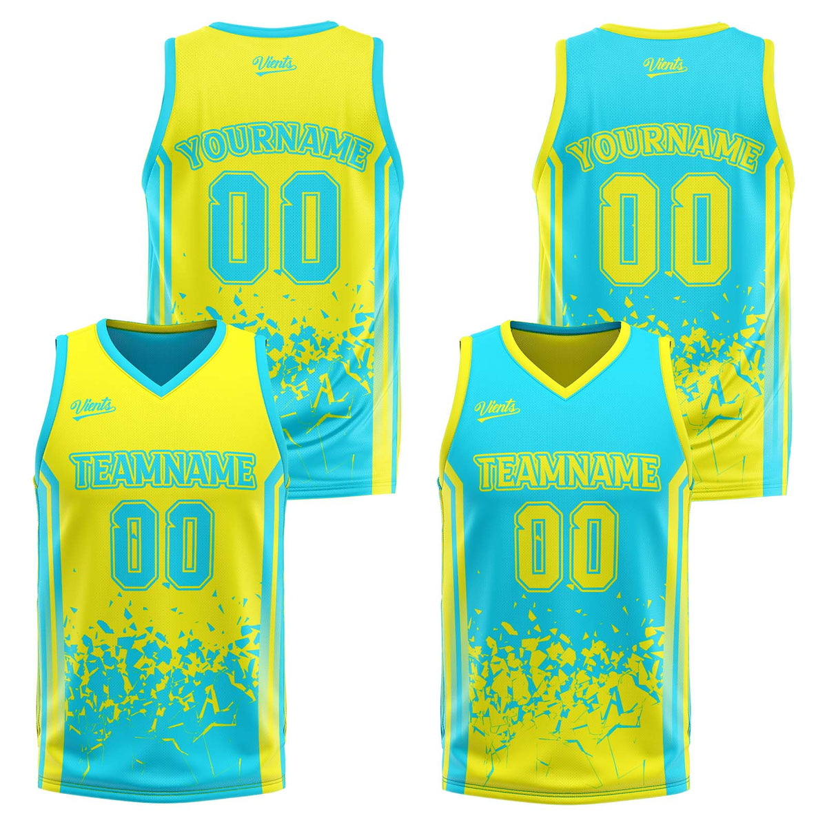 Custom Light Yellow Light Blue Reversible Basketball Suit for Adults and Kids Personalized Jersey
