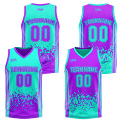 Custom Light Blue Light Purple Reversible Basketball Suit for Adults and Kids Personalized Jersey