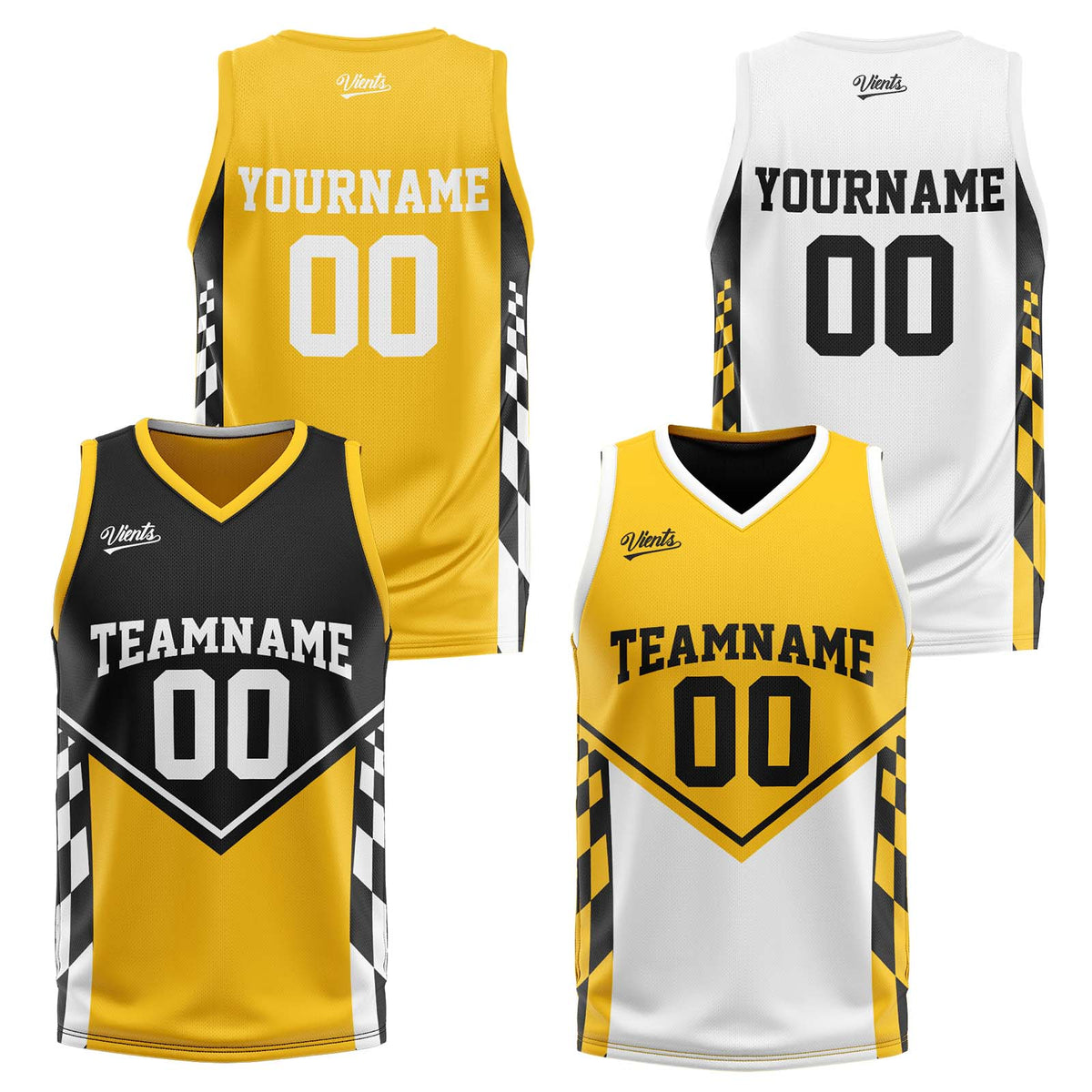 Custom Black Yellow Reversible Basketball Suit for Adults and Kids Personalized Jersey