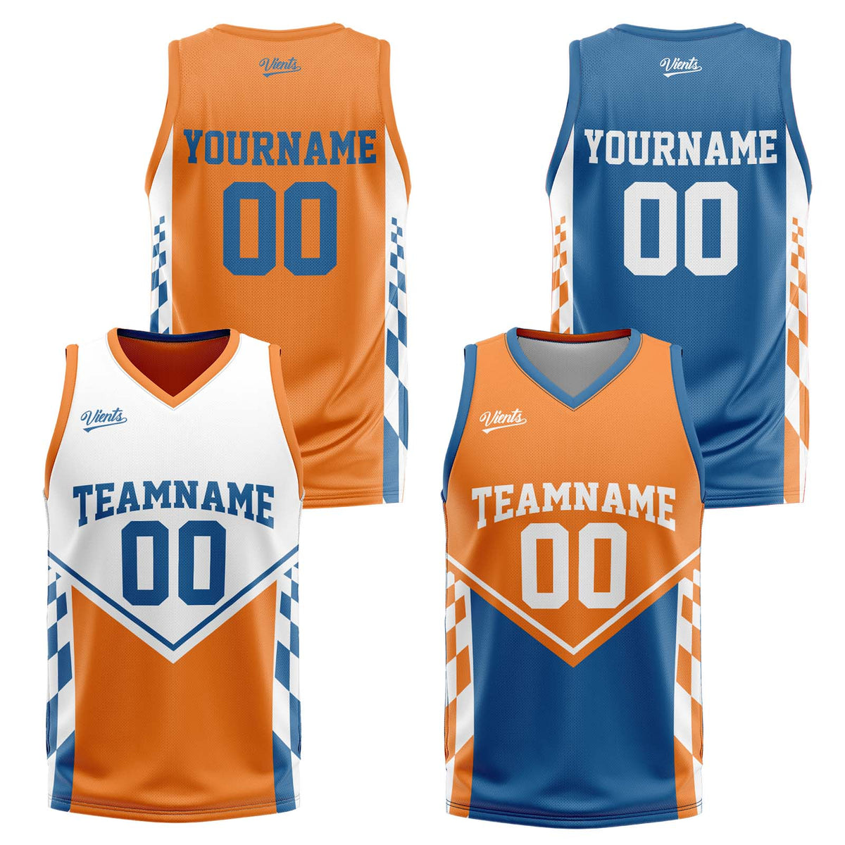Custom Orange Blue Reversible Basketball Suit for Adults and Kids Personalized Jersey