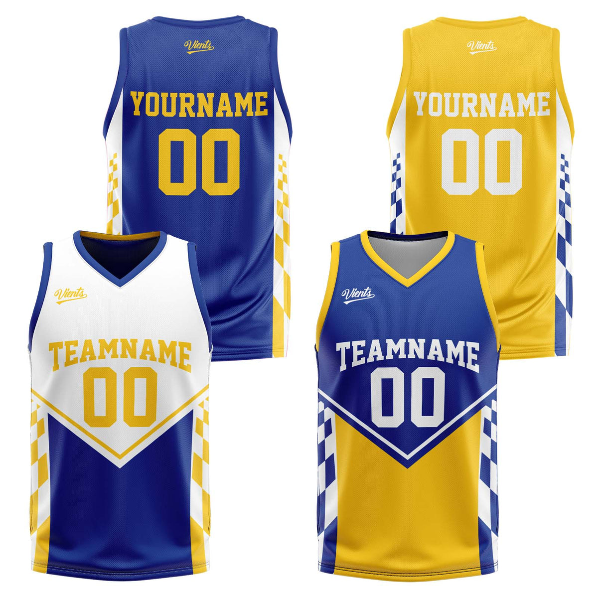 Custom Blue Yellow Reversible Basketball Suit for Adults and Kids Personalized Jersey