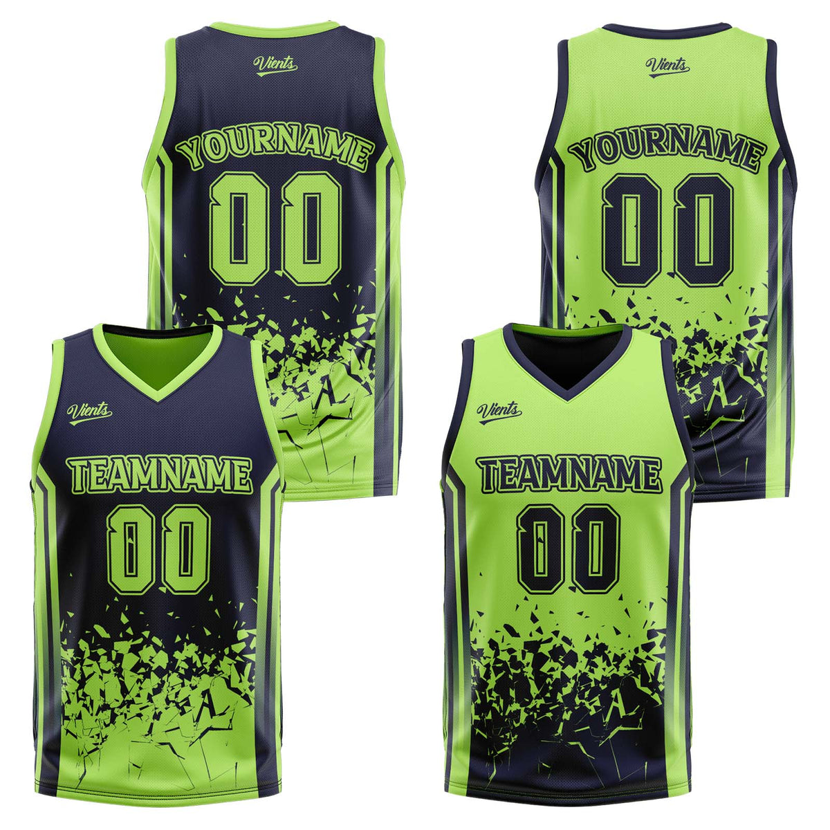 Custom Navy Green Reversible Basketball Suit for Adults and Kids Personalized Jersey