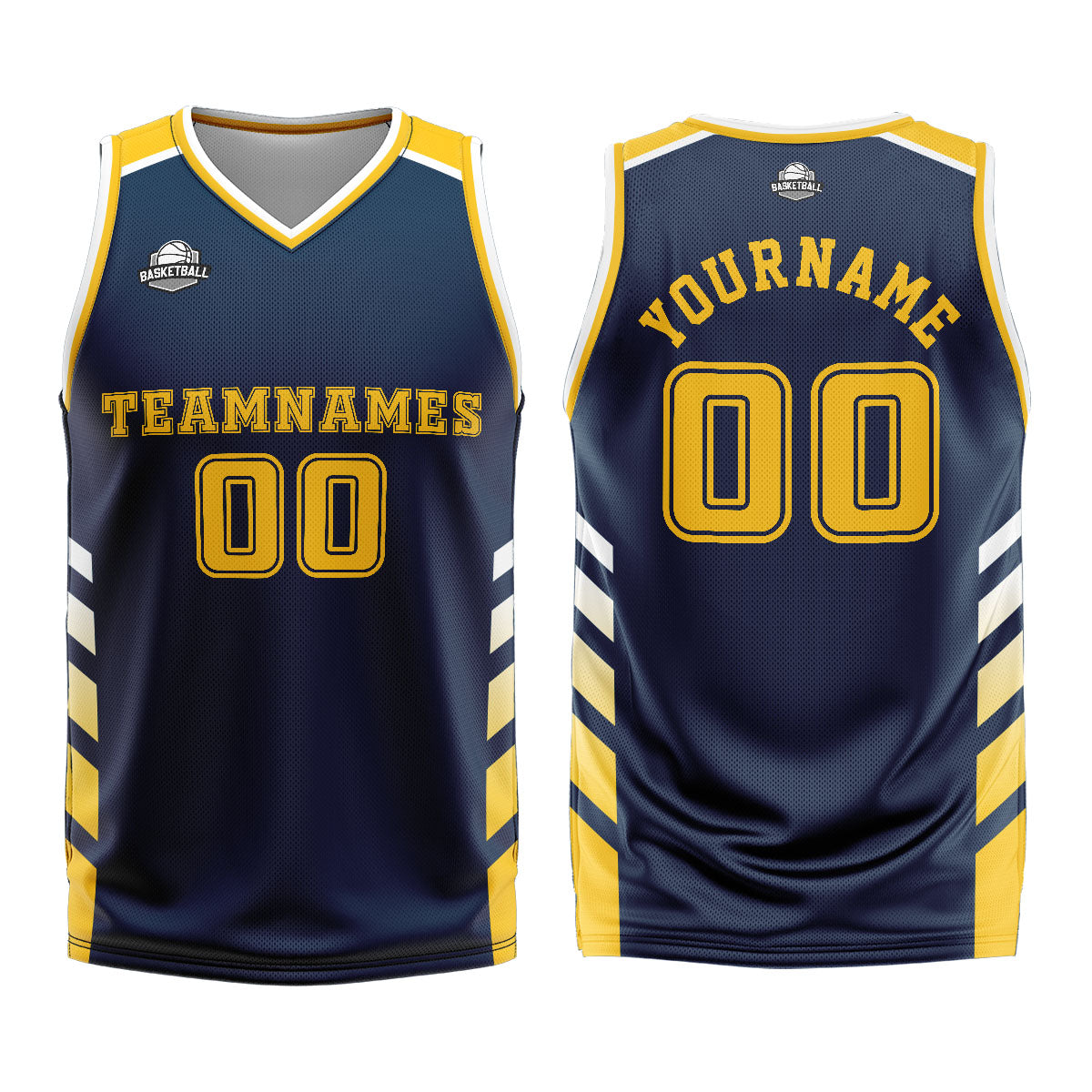 Custom Navy Yellow Basketball Jersey Uniform Suit Printed Your Logo Name Number