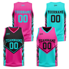 Custom Black Pink Light Blue Reversible Basketball Suit for Adults and Kids Personalized Jersey