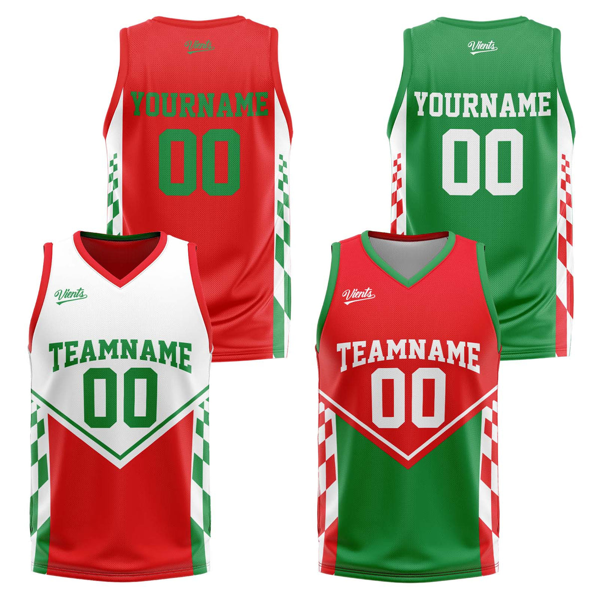 Custom Red Green Reversible Basketball Suit for Adults and Kids Personalized Jersey