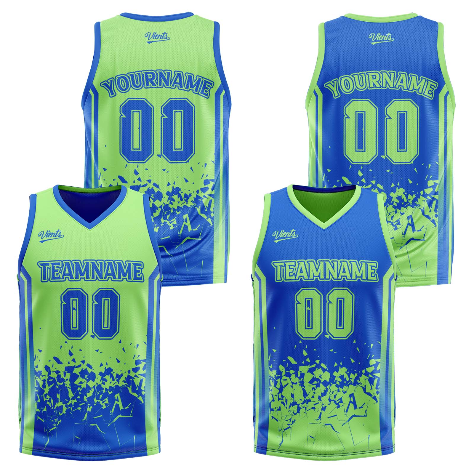 Custom Blue Green Reversible Basketball Suit for Adults and Kids Personalized Jersey