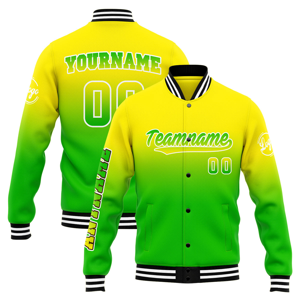 Custom Varsity Jacket Letterman jacket for Men, Women and Youth Yellow&Green