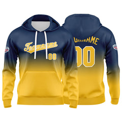 Custom Gradient Sweatshirt Hoodie For Man Woman Girl Boy Print Your Logo Name Number Navy Yellow