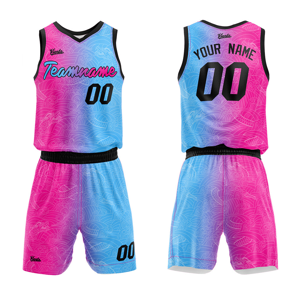 Custom Hot Pink Light Blue Basketball Jersey Uniform Suit Printed Your Logo Name Number