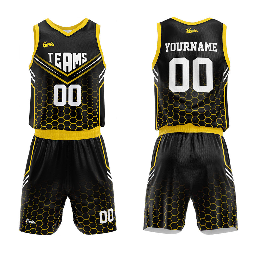 Custom Black Yellow Basketball Jersey Uniform Suit Printed Your Logo Name Number