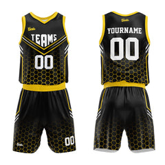 Custom Black Yellow Basketball Jersey Uniform Suit Printed Your Logo Name Number
