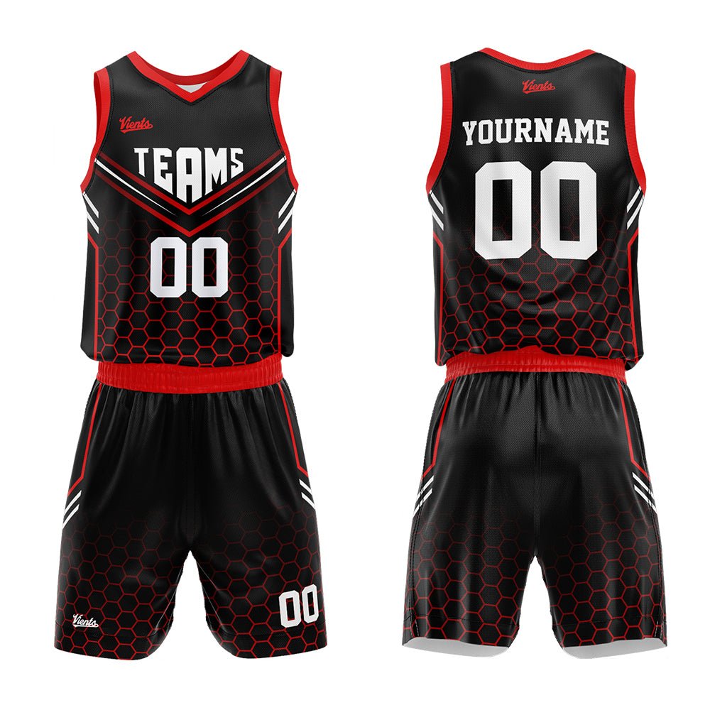 Custom Black Red Basketball Jersey Uniform Suit Printed Your Logo Name Number