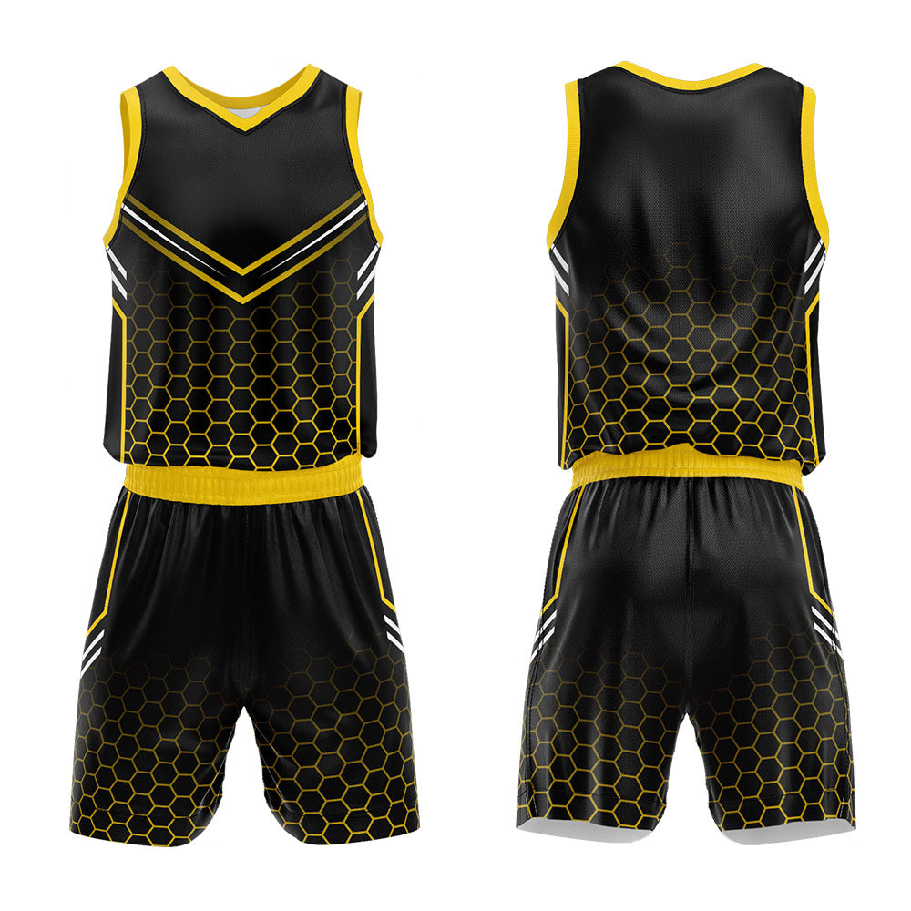 Custom Black Yellow Basketball Jersey Uniform Suit Printed Your Logo Name Number
