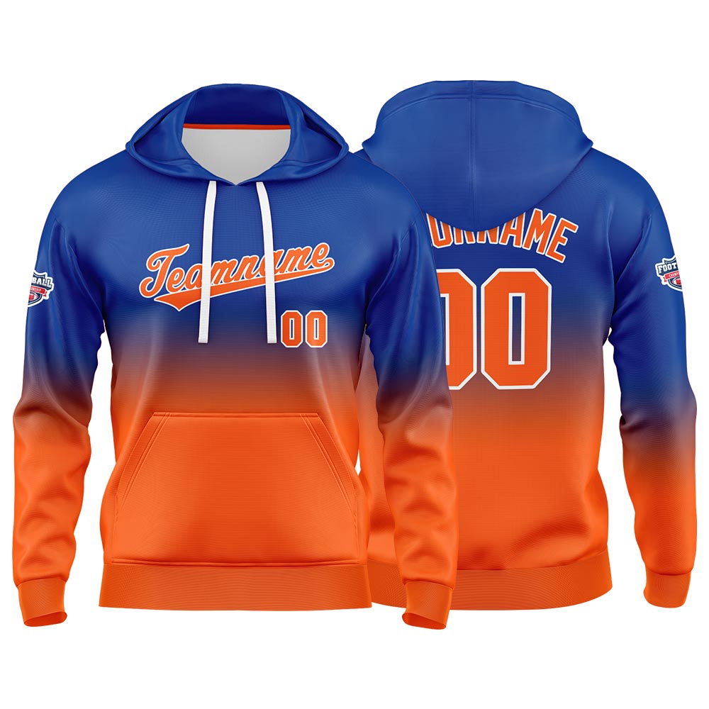 Custom Gradient Sweatshirt Hoodie For Man Woman Girl Boy Print Your Logo Name Number Royal Orange