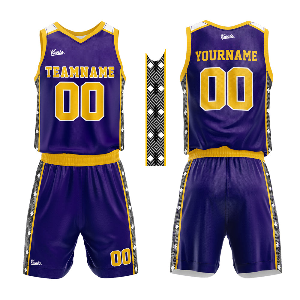Custom Purple Yellow Basketball Jersey Uniform Suit Printed Your Logo Name Number