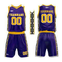 Custom Purple Yellow Basketball Jersey Uniform Suit Printed Your Logo Name Number