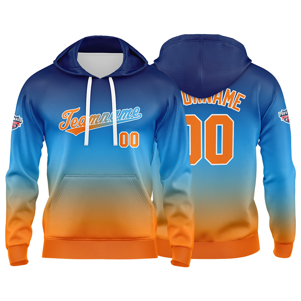Custom Gradient Sweatshirt Hoodie For Man Woman Girl Boy Print Your Logo Name Number Blue Orange