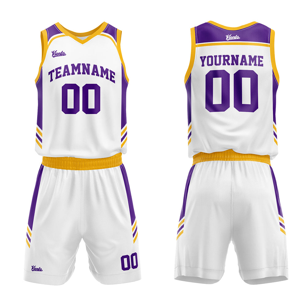 Custom White Purple Yellow Basketball Jersey Uniform Suit Printed Your Logo Name Number