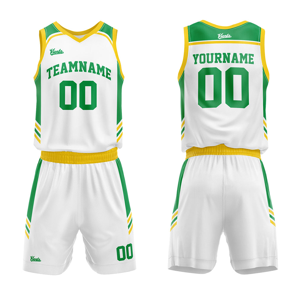 Custom White Green Yellow Basketball Jersey Uniform Suit Printed Your Logo Name Number