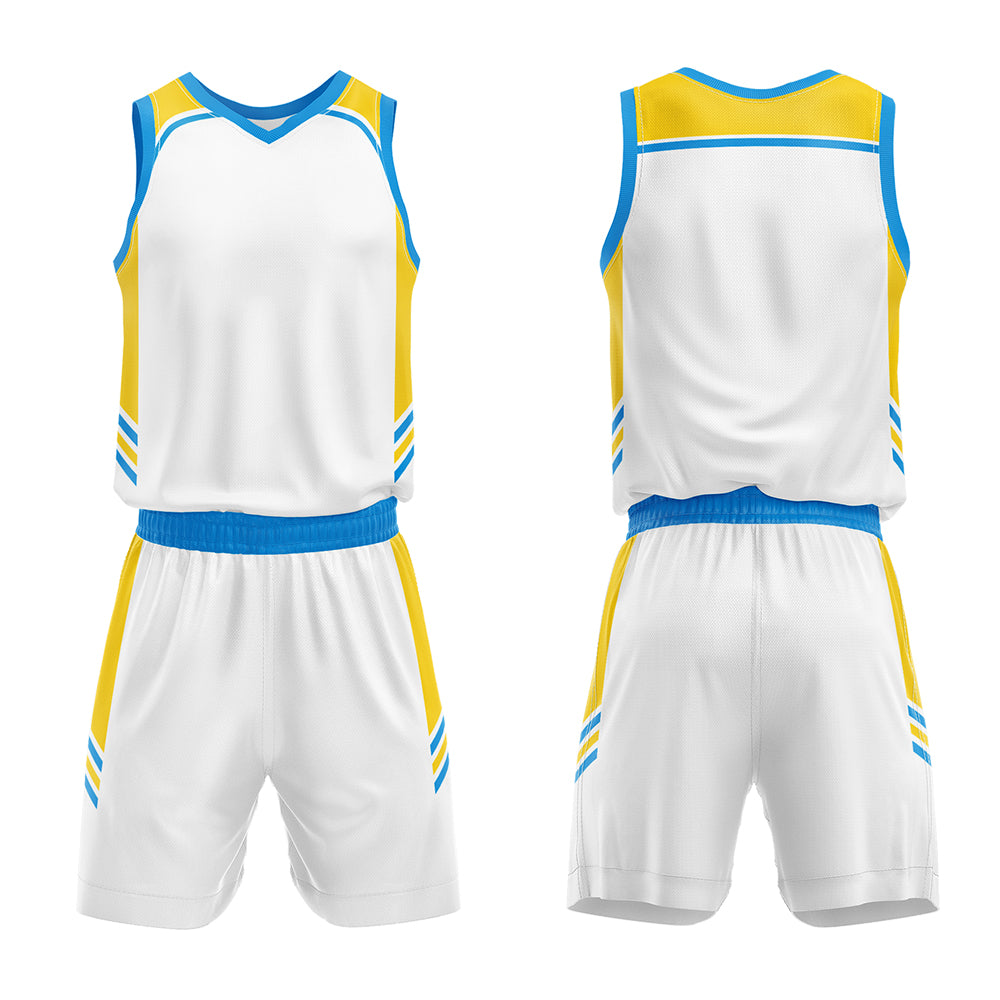 Custom White Blue Yellow Basketball Jersey Uniform Suit Printed Your Logo Name Number