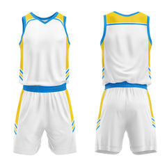 Custom White Blue Yellow Basketball Jersey Uniform Suit Printed Your Logo Name Number