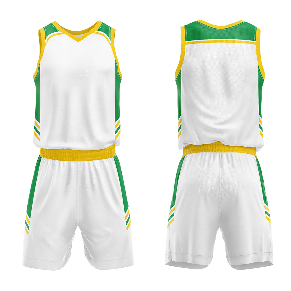 Custom White Green Yellow Basketball Jersey Uniform Suit Printed Your Logo Name Number