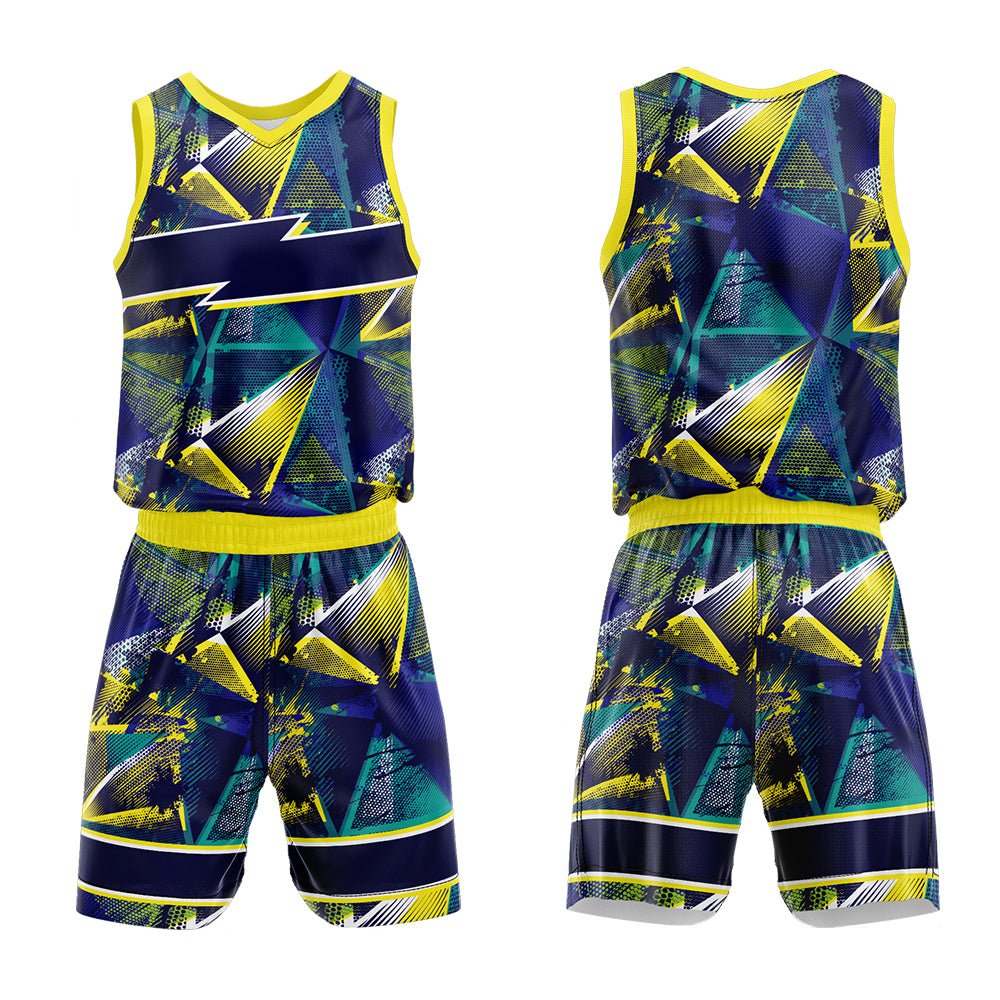 Custom Navy Yellow Basketball Jersey Uniform Suit Printed Your Logo Name Number