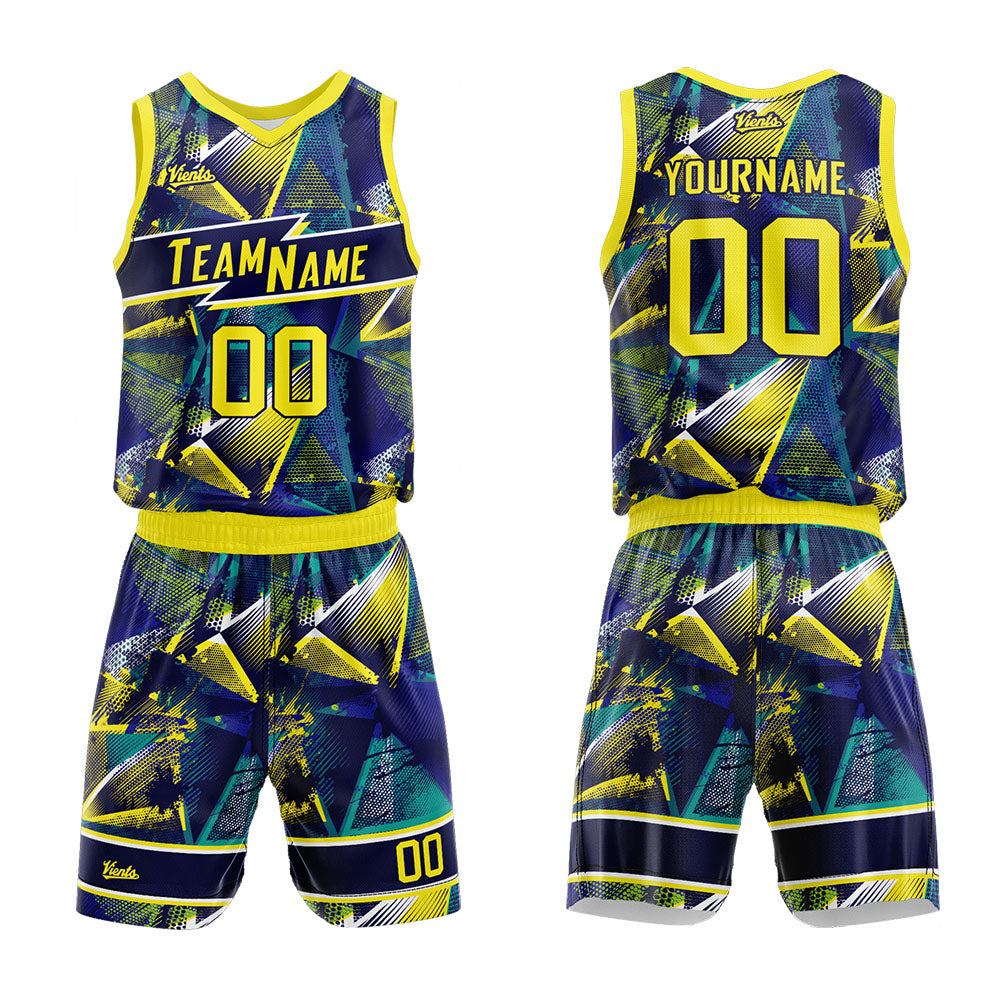 Custom Navy Yellow Basketball Jersey Uniform Suit Printed Your Logo Name Number