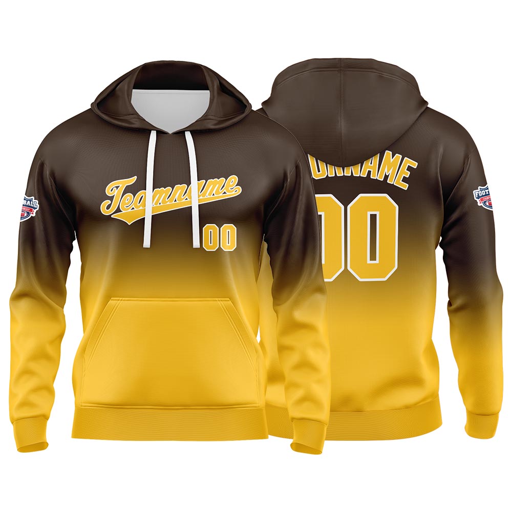Custom Gradient Sweatshirt Hoodie For Man Woman Girl Boy Print Your Logo Name Number Brown Yellow