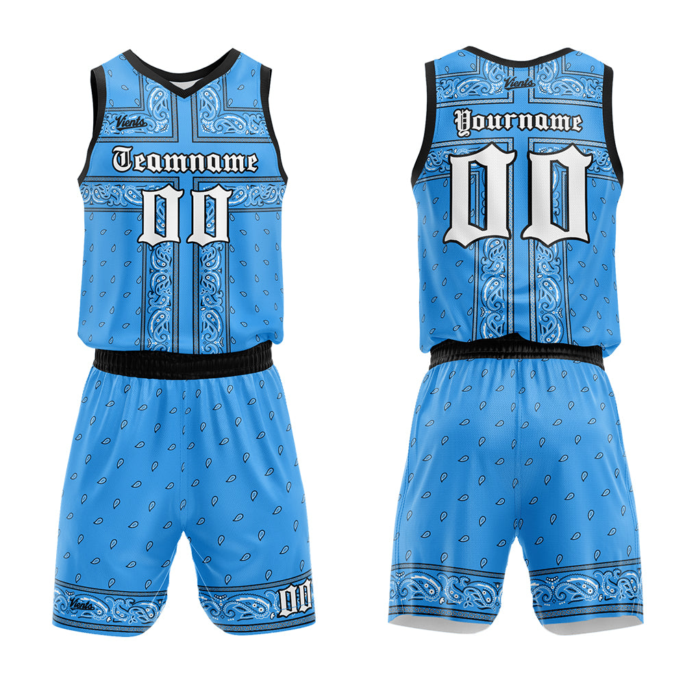 Custom Light Blue Black Basketball Jersey Uniform Suit Printed Your Logo Name Number