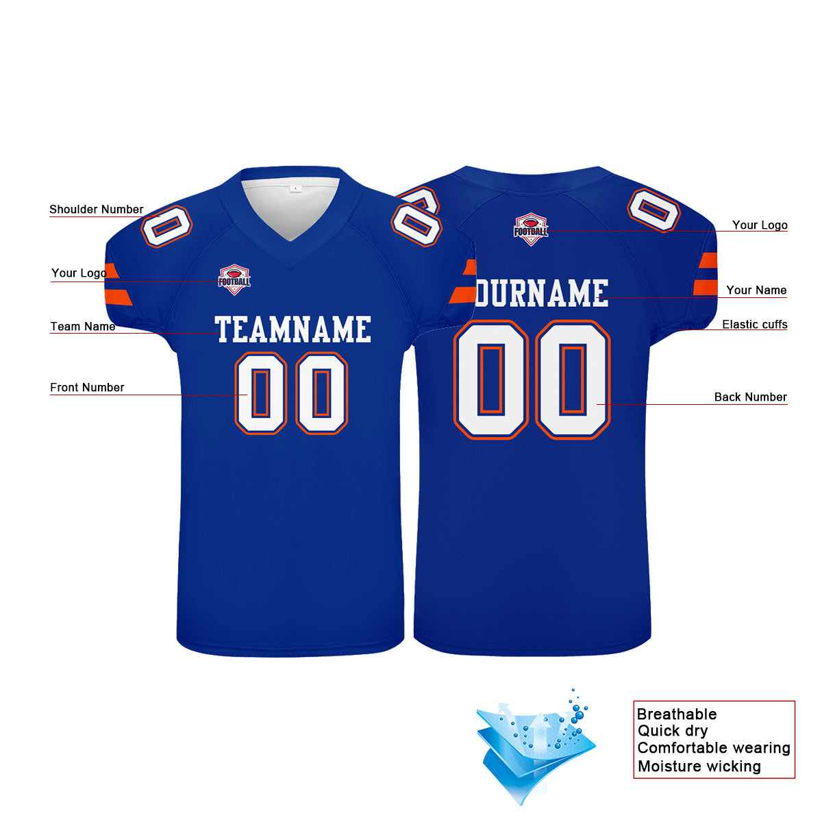 Custom Football Jersey Shirt Personalized Printed Team Name Number