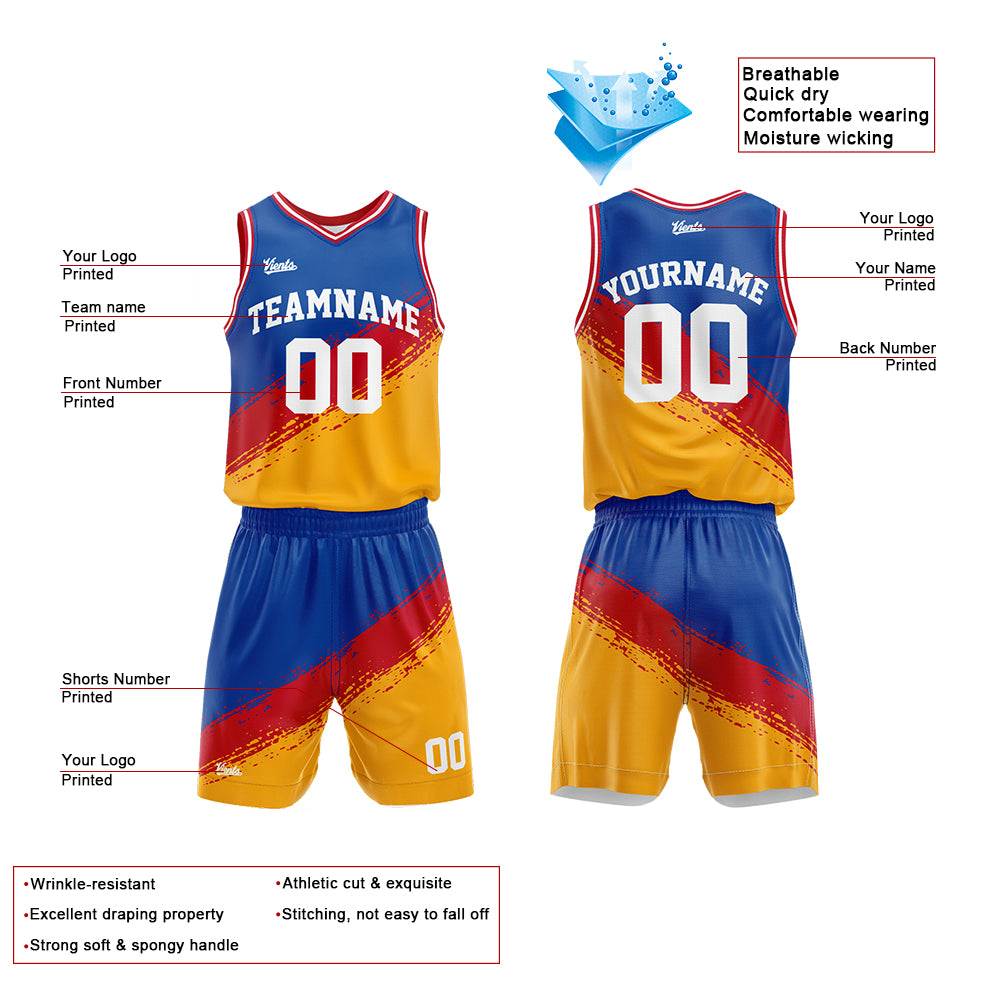 Custom Royal Red Yellow Basketball Jersey Uniform Suit Printed Your Logo Name Number