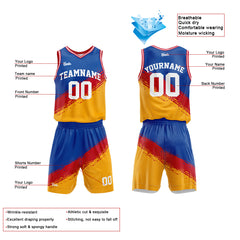 Custom Royal Red Yellow Basketball Jersey Uniform Suit Printed Your Logo Name Number
