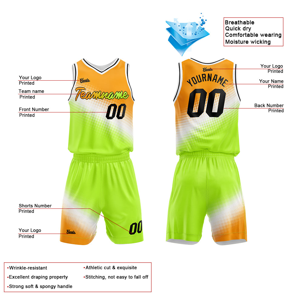 Custom Orange White Green Basketball Jersey Uniform Suit Printed Your Logo Name Number