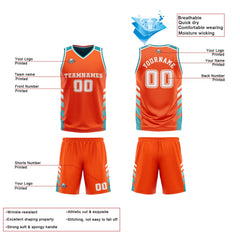 Custom Orange Teal White Reversible Basketball Suit for Adults and Kids Personalized Jersey