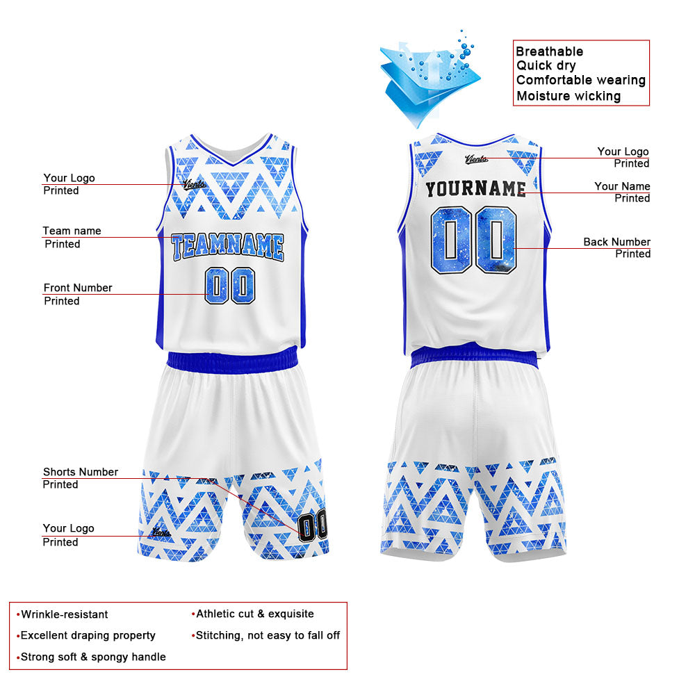 Custom White Blue Starry Sky Basketball Jersey Uniform Suit Printed Your Logo Name Number