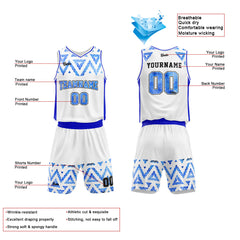Custom White Blue Starry Sky Basketball Jersey Uniform Suit Printed Your Logo Name Number