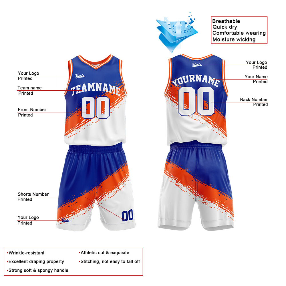 Custom Royal Orange White Basketball Jersey Uniform Suit Printed Your Logo Name Number