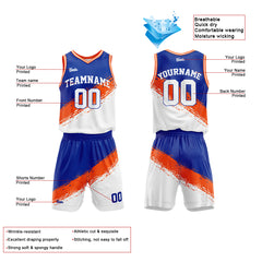 Custom Royal Orange White Basketball Jersey Uniform Suit Printed Your Logo Name Number
