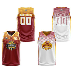 Custom Crimson Yellow Reversible Basketball Suit for Adults and Kids Personalized Jersey