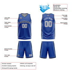 Custom Blue White Grey Reversible Basketball Suit for Adults and Kids Personalized Jersey